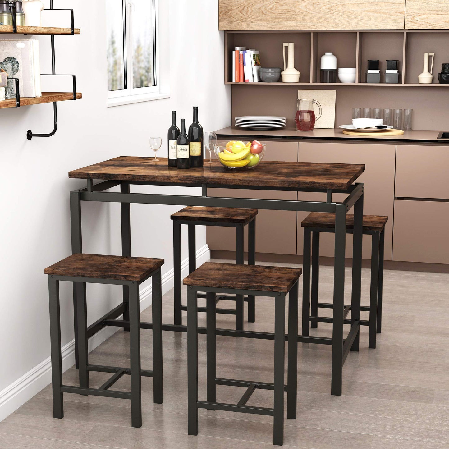 DKLGG Modern 3-Piece Industrial Bar Set for 2 - Stylish Table with Integrated Storage Solutions