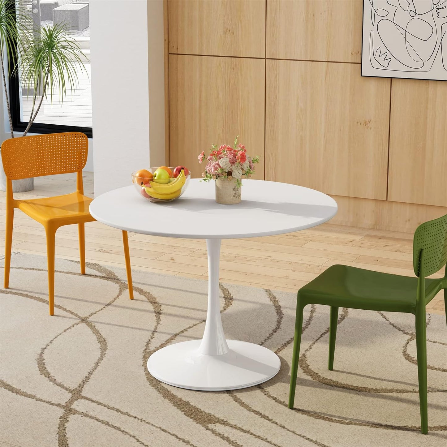 DKLGG 42" Round Dining Table - Minimalist White Tulip Design for a Chic Dining Area