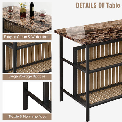 DKLGG Elegant Bar Table Set of 2 - Space-Saving Faux Marble Dining Table with Convenient Storage