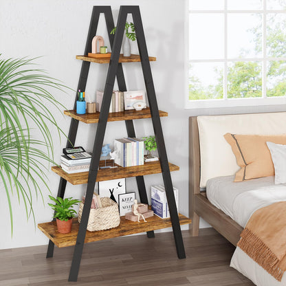 DKLGG 4-Shelf Bookcase, A-Shelf, Industrial Ladder Shelf, Open Storage Cabinet for Home Office