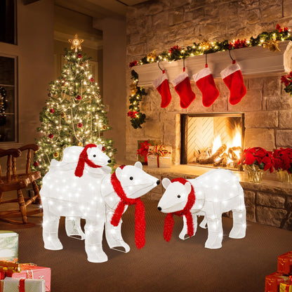 DKLGG 3-Piece Polar Bear Family Christmas Decoration with 210 LED Lights for Outdoor & Indoor Use