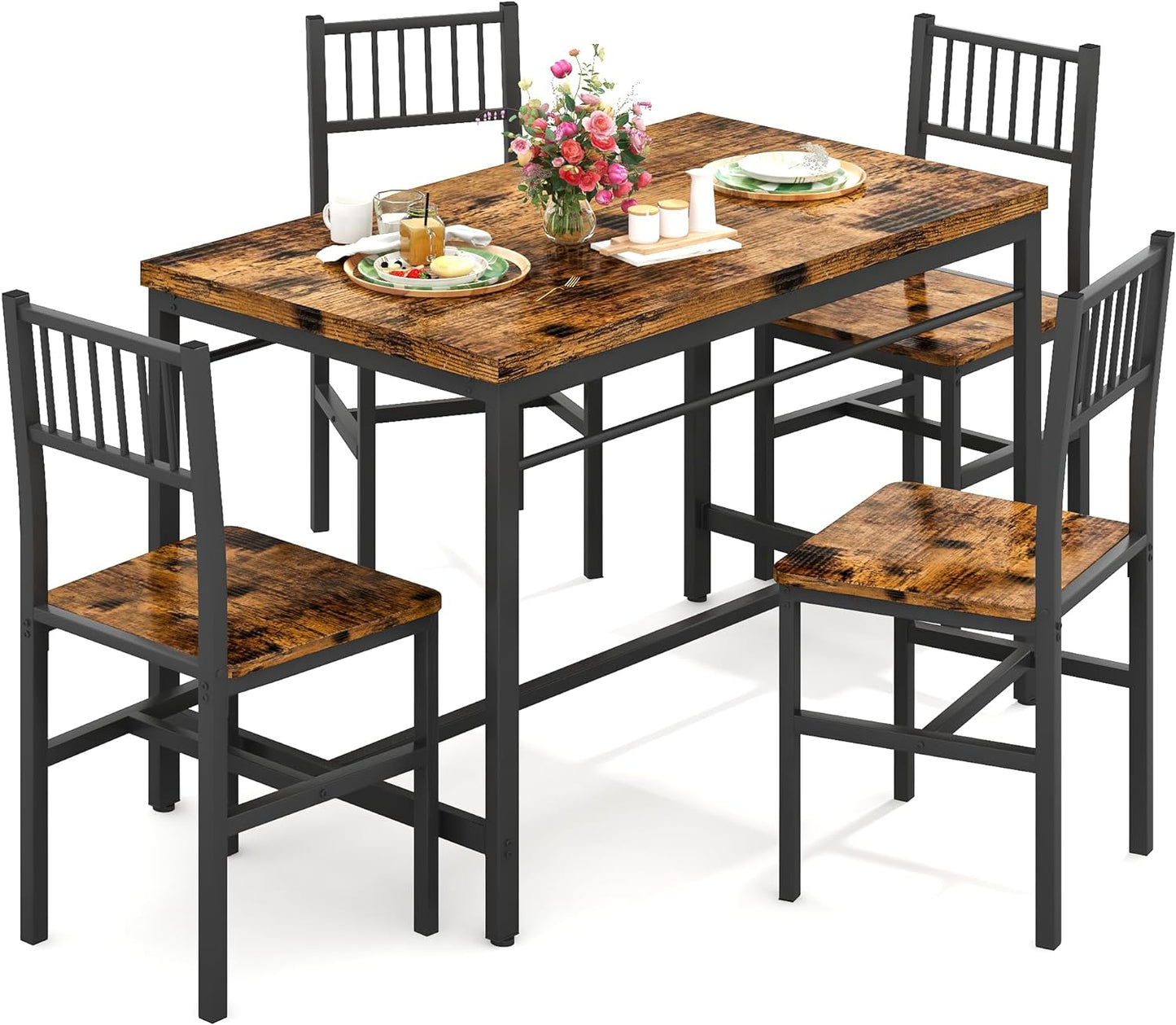 DKLGG 4-Person Bar Dining Set, 47-Inch, Black - Modern Home Dining Option