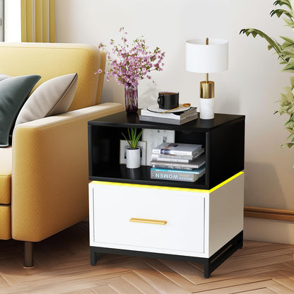 DKLGG Elegant Black Nightstand - Functional Bedroom Drawer Dresser for Storage