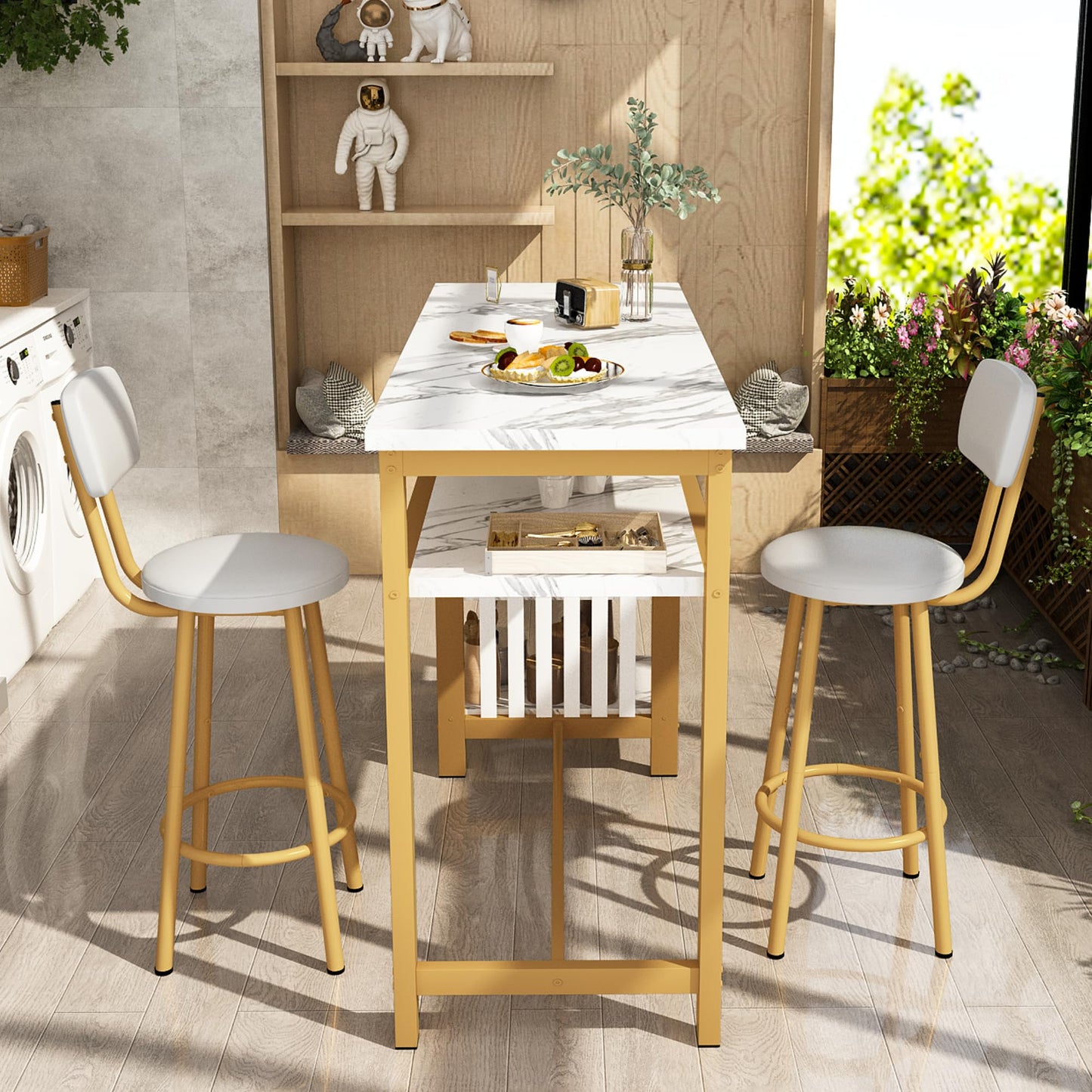 DKLGG 4-Piece Faux Marble Dining Set - Ideal for 3-6 People with Convenient Folding Table Leaf