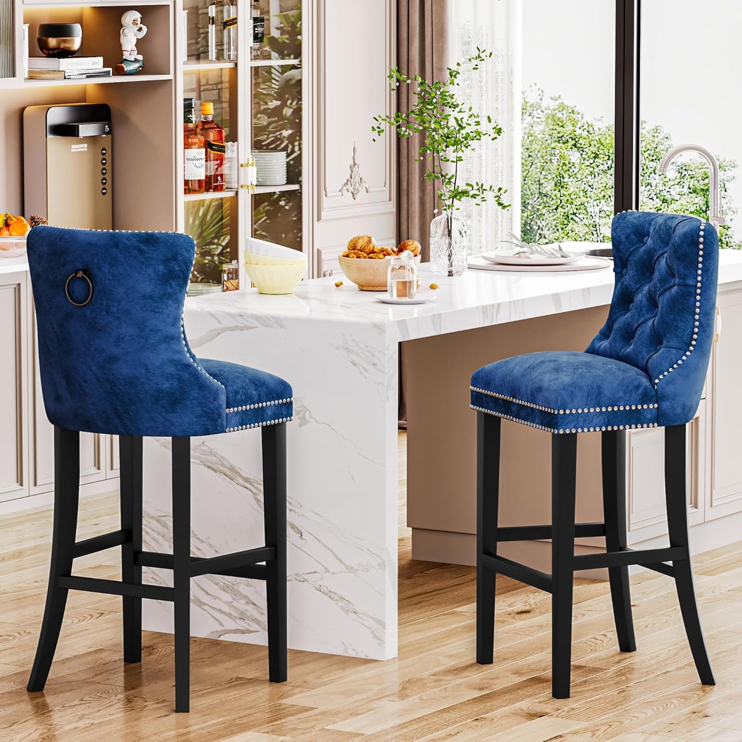 DKLGG Light Gray Velvet Barstool Set - 2 Comfortable Chairs for Chic Interiors