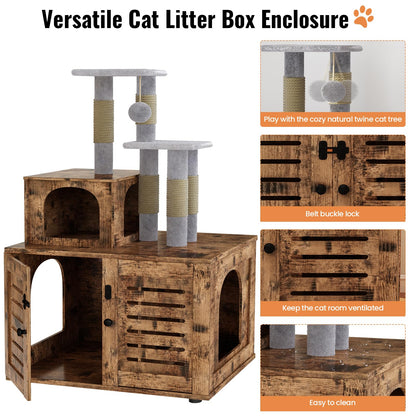 DKLGG Soft Perch Large Wooden Cat House with Litter Pan - Cozy Retreat for Your Feline Friend