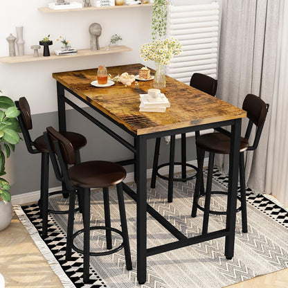 DKLGG Rustic Brown 4-Seater Dining Table Set - Perfect for Kitchen and Bar Areas