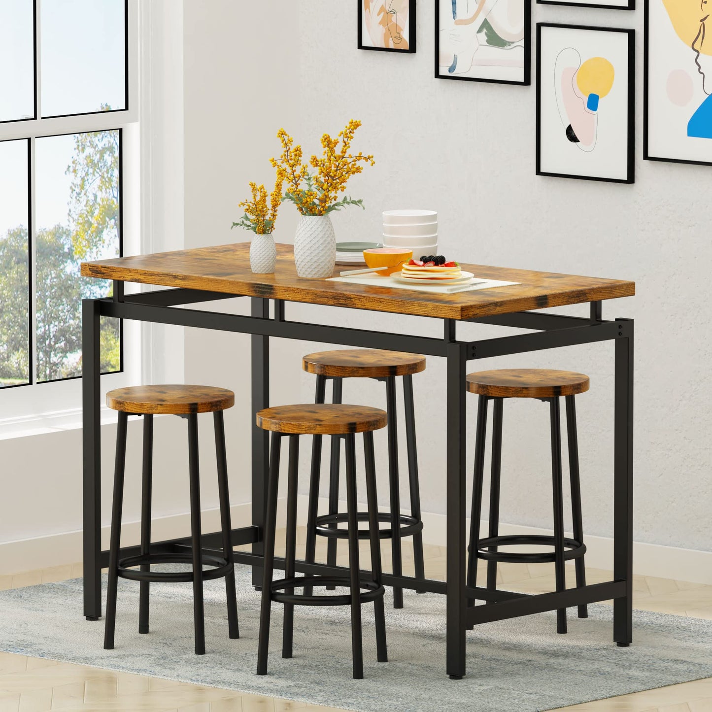 DKLGG Industrial Kitchen Dining Table and Chairs Set of 5 - Perfect for Modern Dining