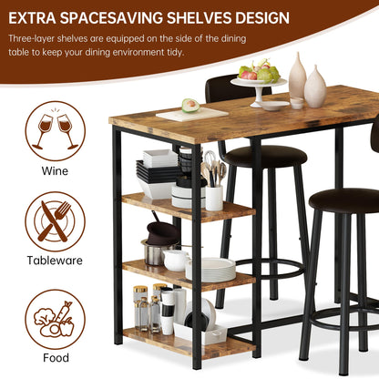 DKLGG Modern 3-Piece Industrial Bar Set for 2 - Stylish Table with Integrated Storage Solutions