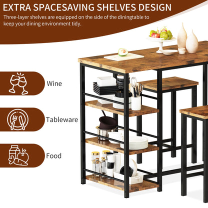 DKLGG Modern 3-Piece Industrial Bar Set for 2 - Stylish Table with Integrated Storage Solutions