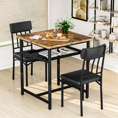 DKLGG 3-Piece Wooden Dining Table Set for Small Spaces, Compact Kitchen Table & Chairs