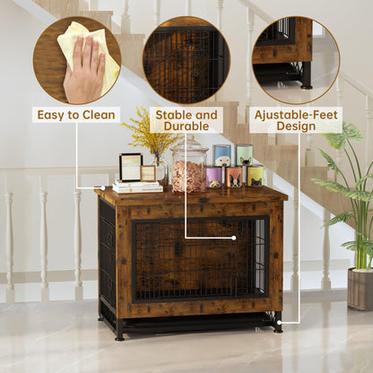 DKLGG Wooden Dog Crate End Table with Removable Tray – Pet-Friendly Furniture in Brown