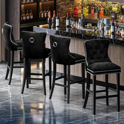 DKLGG Stylish Black 27-Inch Velvet Bar Stool Set of 4 – Perfect for Kitchen Islands