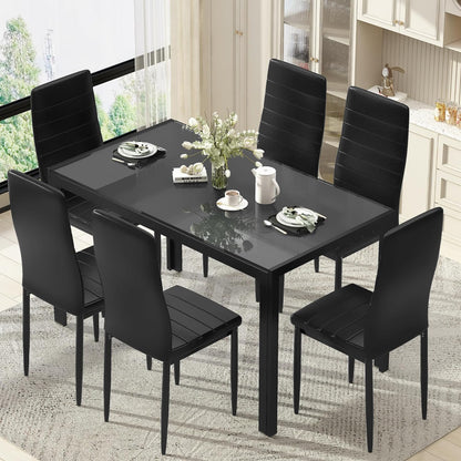 DKLGG 7-Piece Glass Kitchen Table Set - Stylish Design for Dining with Family and Friends