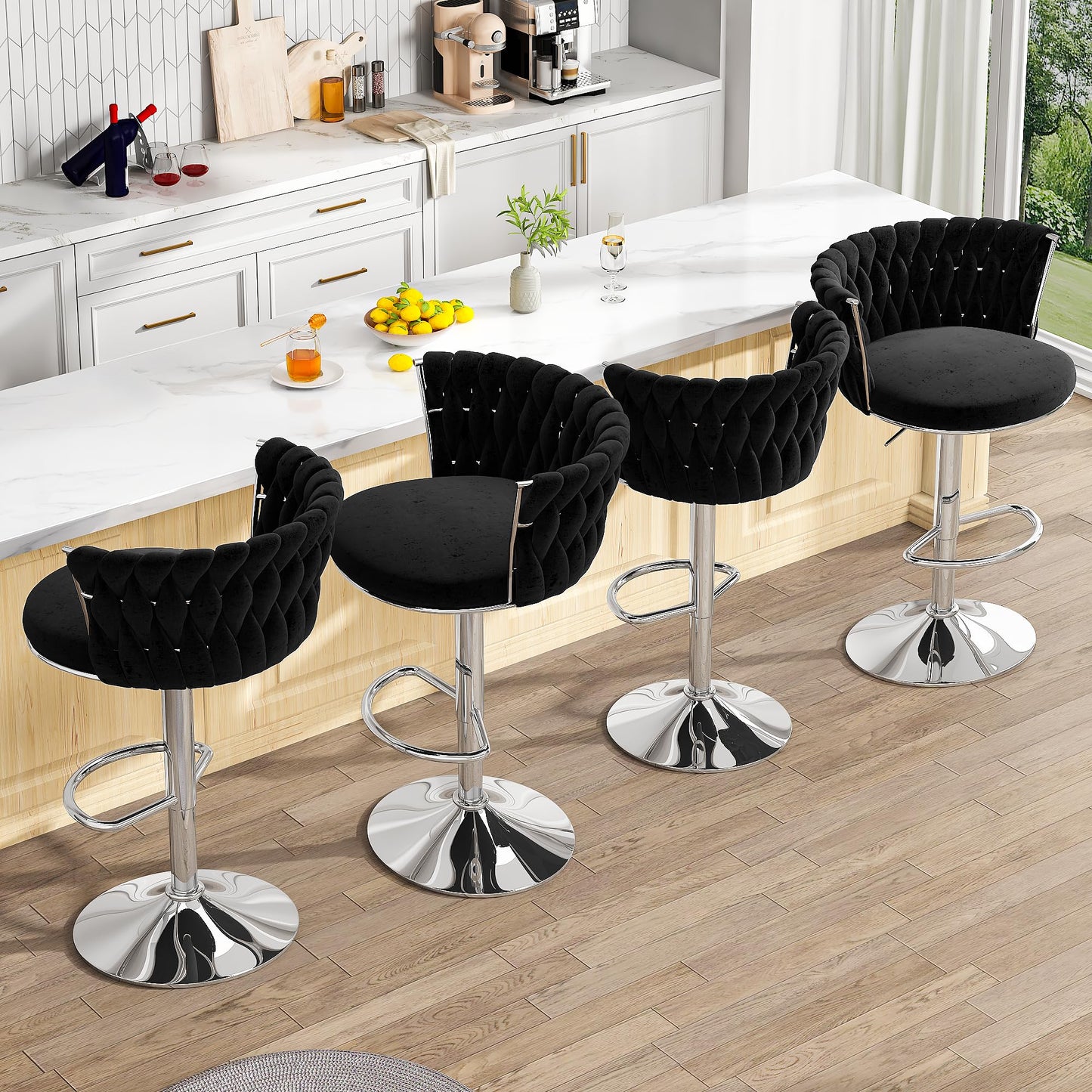 DKLGG Elegant Velvet Barstool Set - 4 Swivel Counter Height Stools for Comfort and Style