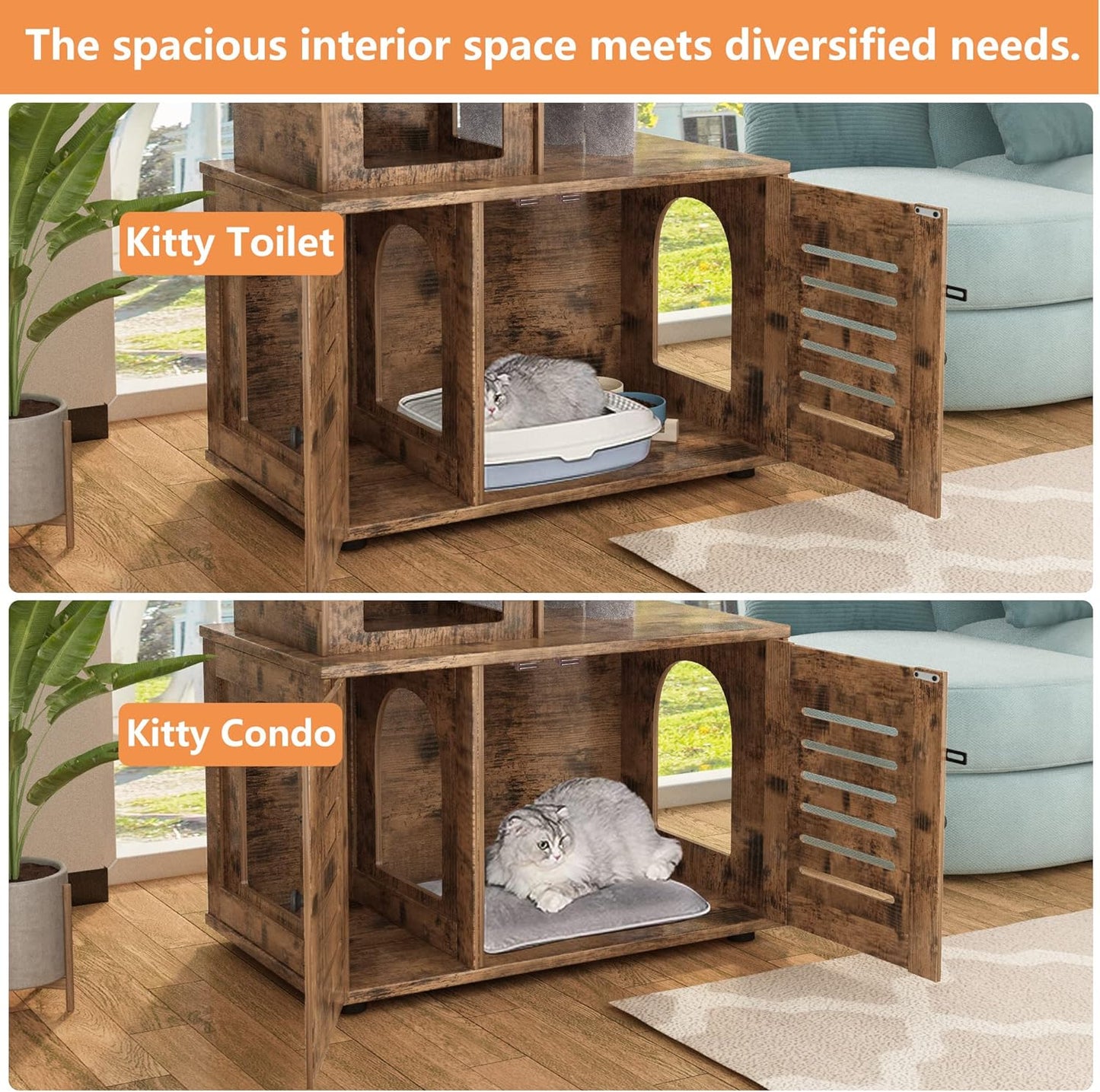 DKLGG Stylish Litter Box Enclosure - Hidden Cat Litter Cabinet in Rustic Brown for a Chic Look