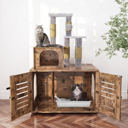 DKLGG Soft Perch Large Wooden Cat House with Litter Pan - Cozy Retreat for Your Feline Friend