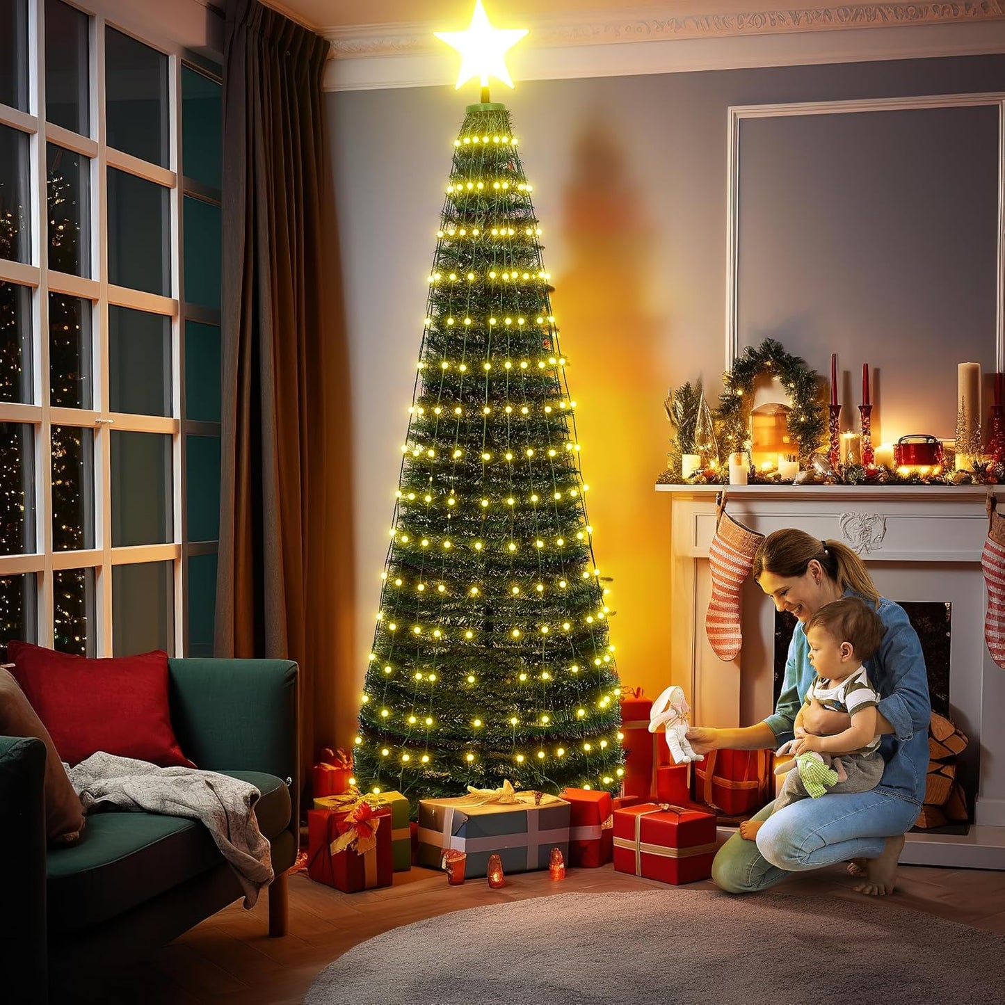 DKLGG 3-Piece Holiday Tree Set with Warm Lights - Easy Assembly and Stable Design for Christmas