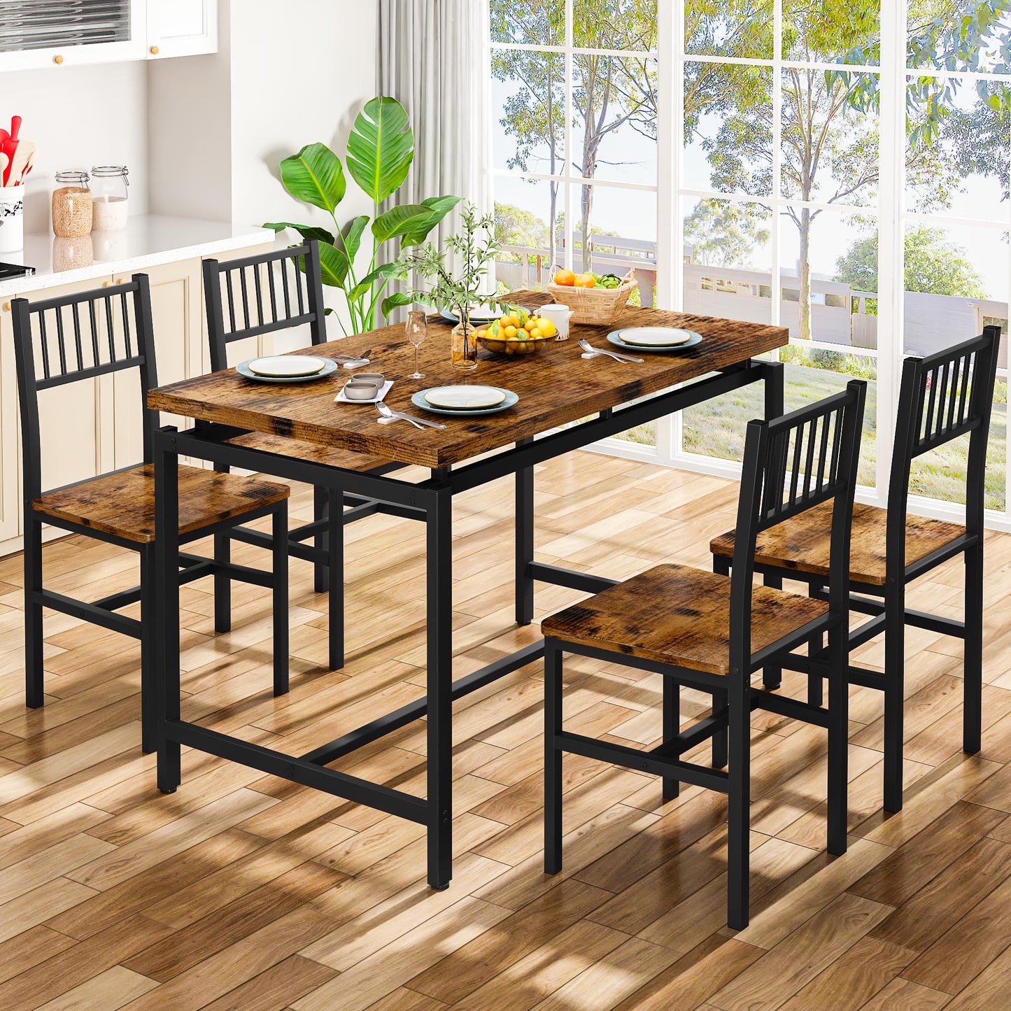 DKLGG 4-Person Bar Dining Set, 47-Inch, Black - Modern Home Dining Option