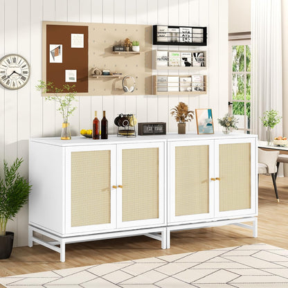 DKLGG White Wicker Cabinet Set of 2 – Stylish Sideboard with Doors and Adjustable Shelves