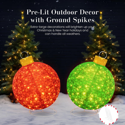 DKLGG 2PCS Outdoor Christmas Ornament Set – Lighted Holiday Balls with 200 LED Lights, Red & Green Xmas Decor