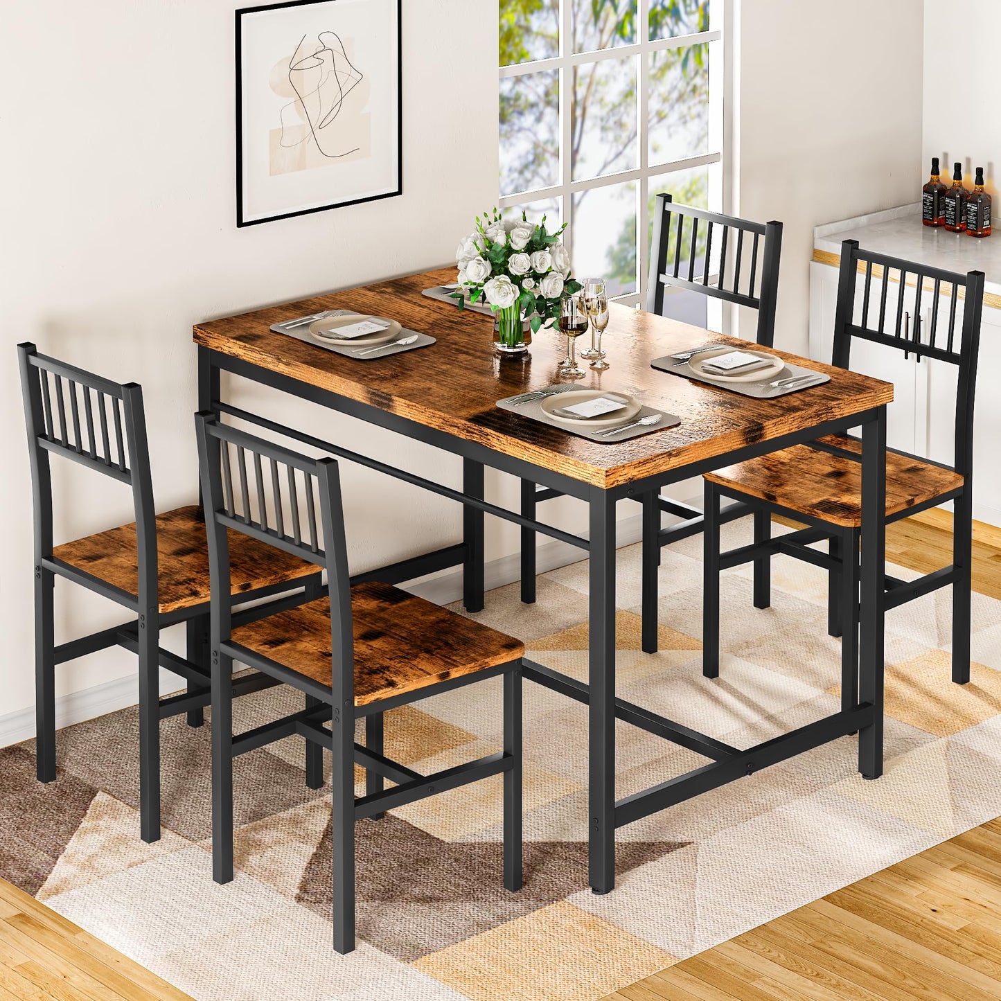 DKLGG 4-Person Bar Dining Set, 47-Inch, Black - Modern Home Dining Option