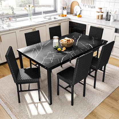 DKLGG 7-Piece Large Modern Faux Marble Kitchen Dining Table and Chairs - Stylish and Practical