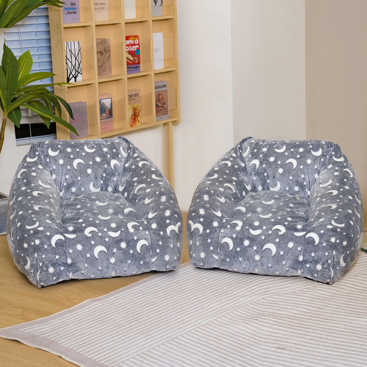 DKLGG 2-Piece Gray Faux Fur Bean Bag Chair Set - Ultimate Comfort for Any Room