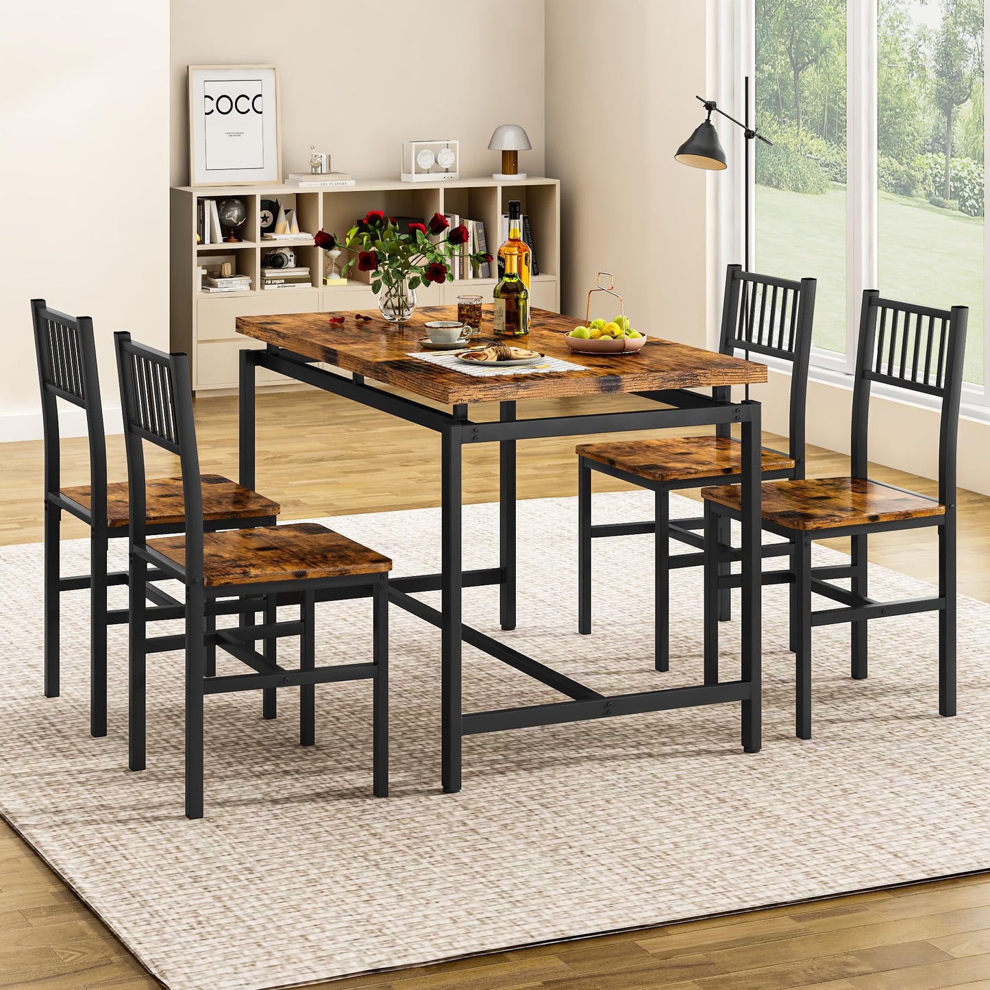 DKLGG 4-Person Bar Dining Set, 47-Inch, Black - Modern Home Dining Option