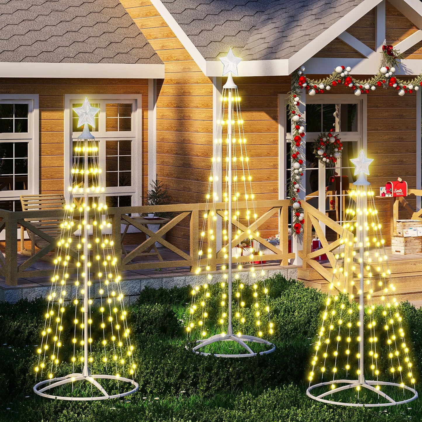 DKLGG Festive 3-Piece LED Christmas Tree Set - Warm White Lights & 8 Modes for Holiday Magic