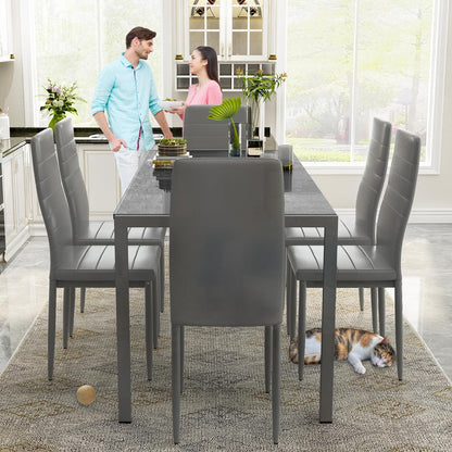 DKLGG, 7-Piece Kitchen Table for 6, Modern Dining Room Set for Small Spaces, Gray