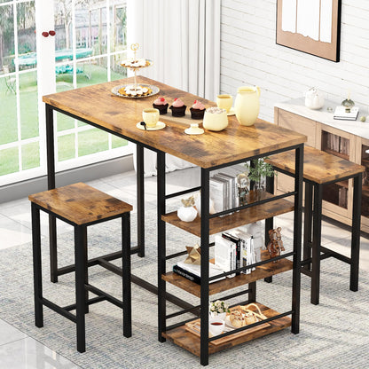 DKLGG Modern 3-Piece Industrial Bar Set for 2 - Stylish Table with Integrated Storage Solutions