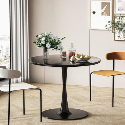 DKLGG 31.5'' Black Tulip Coffee Table - Modern Round MDF Top with Stylish Metal Base