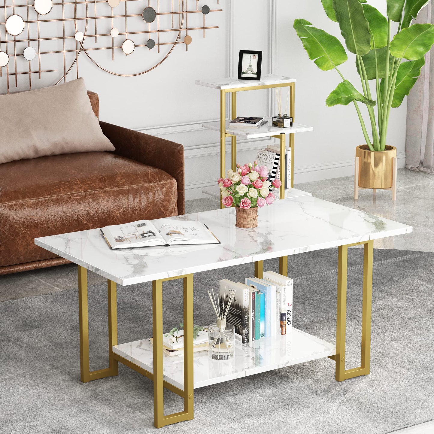 DKLGG 3-Piece Coffee Table Set - Stylish Rectangular Table with Two Matching Accent Tables