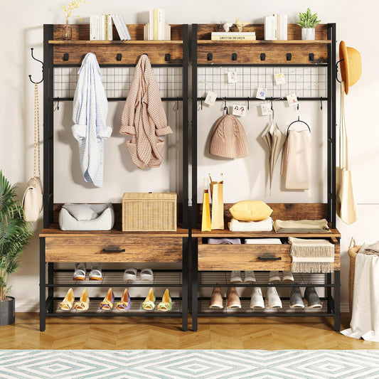 DKLGG Anti-Tipping Hall Tree - Entryway Organizer with Drawers for Coats and Accessories