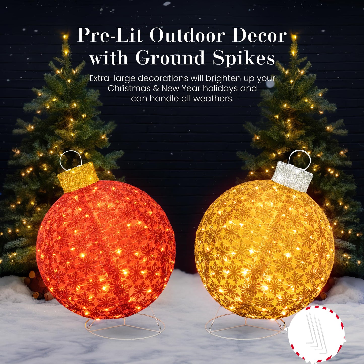 DKLGG 2PCS Outdoor Christmas Ornament Set – Lighted Holiday Balls with 200 LED Lights, Red & Green Xmas Decor