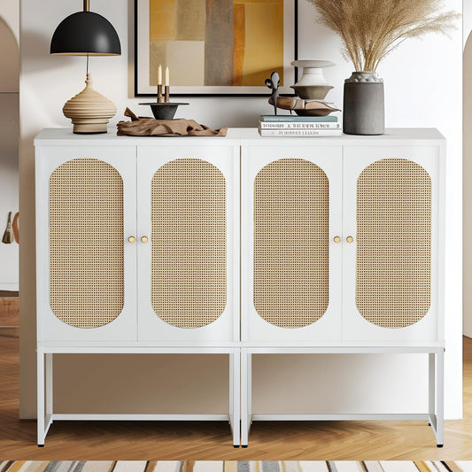 DKLGG Elegant Natural Rattan Cabinet Set - 2 White Cabinets for Versatile Home Storage