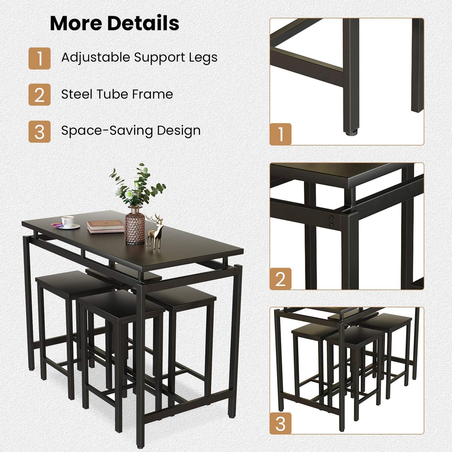 DKLGG Modern 3-Piece Industrial Bar Set for 2 - Stylish Table with Integrated Storage Solutions