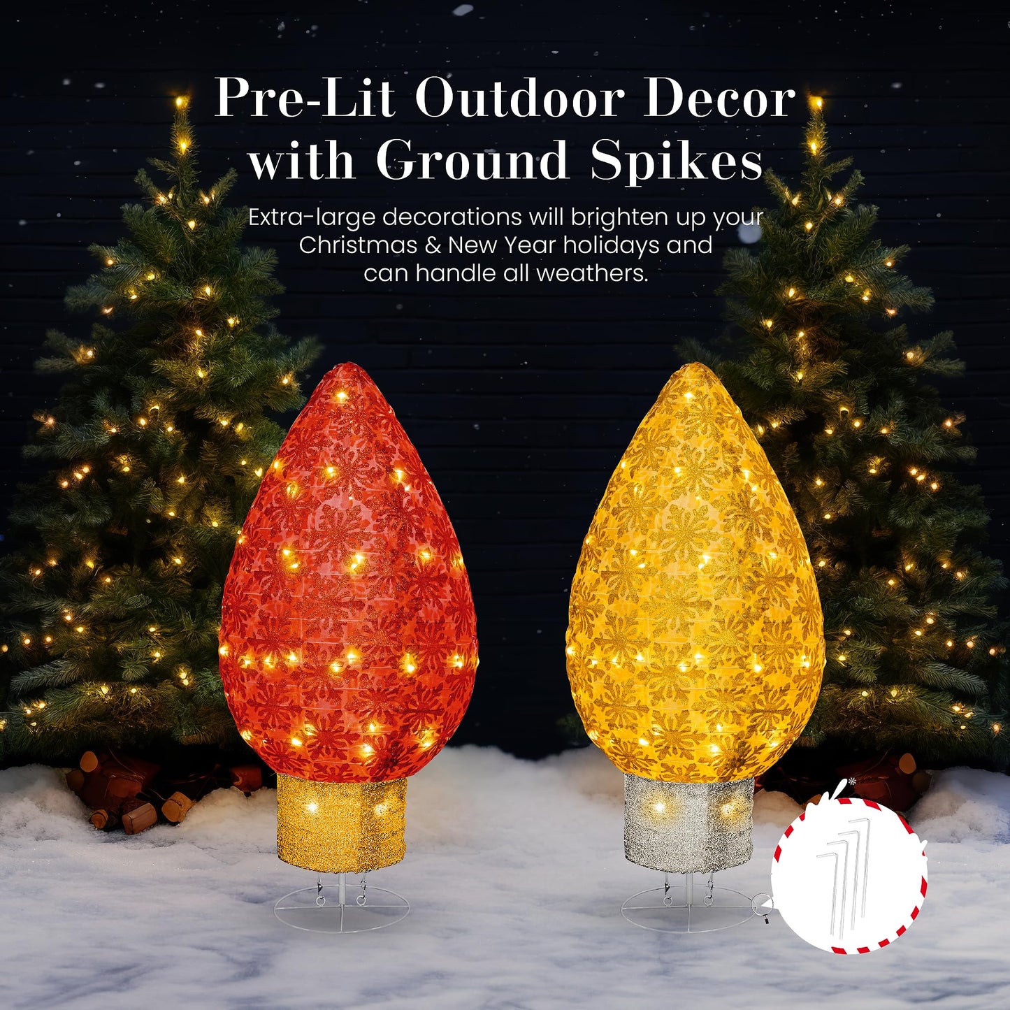 DKLGG 2PCS Outdoor Christmas Ornament Set – Lighted Holiday Balls with 200 LED Lights, Red & Green Xmas Decor