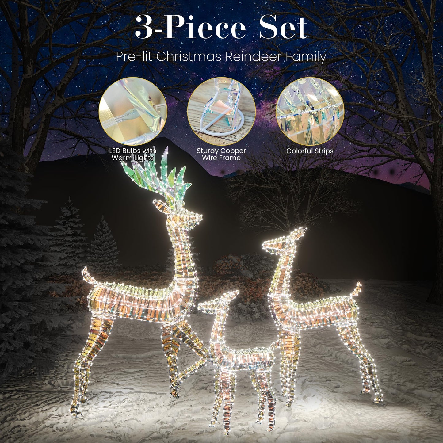 DKLGG 3-Piece LED Christmas Reindeer Set - 230 Lights for Festive Indoor/Outdoor Decor