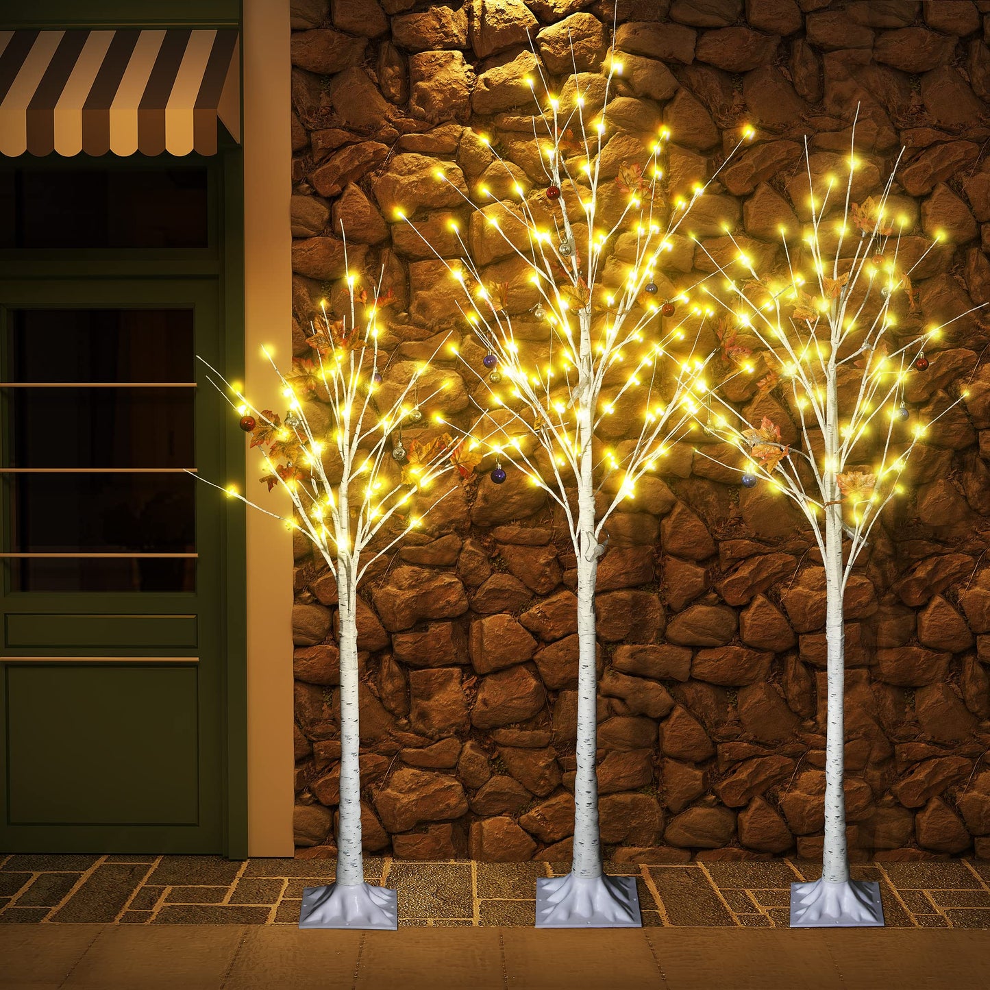 DKLGG 3-Piece LED Lighted Birch Tree Set - 4ft, 5ft, 6ft Christmas Decoration