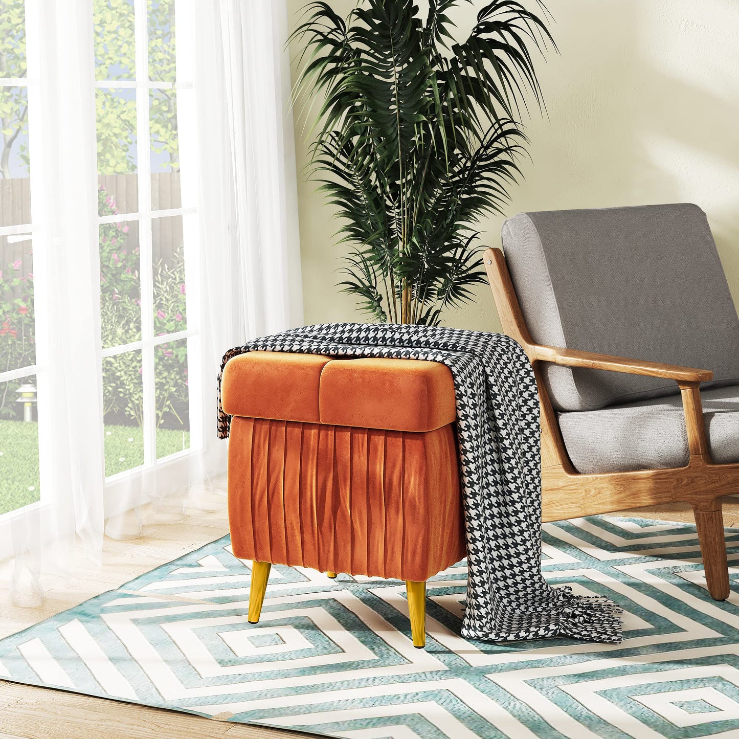 DKLGG Stylish Large Storage Ottoman - 47.24” Velvet Design in Gold and Pink for Your Home