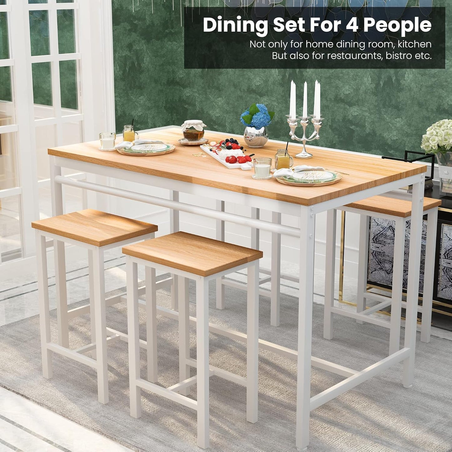 DKLGG Modern 5 Piece Dining Table and Chairs Set – Stylish Wood Bar Set for 4