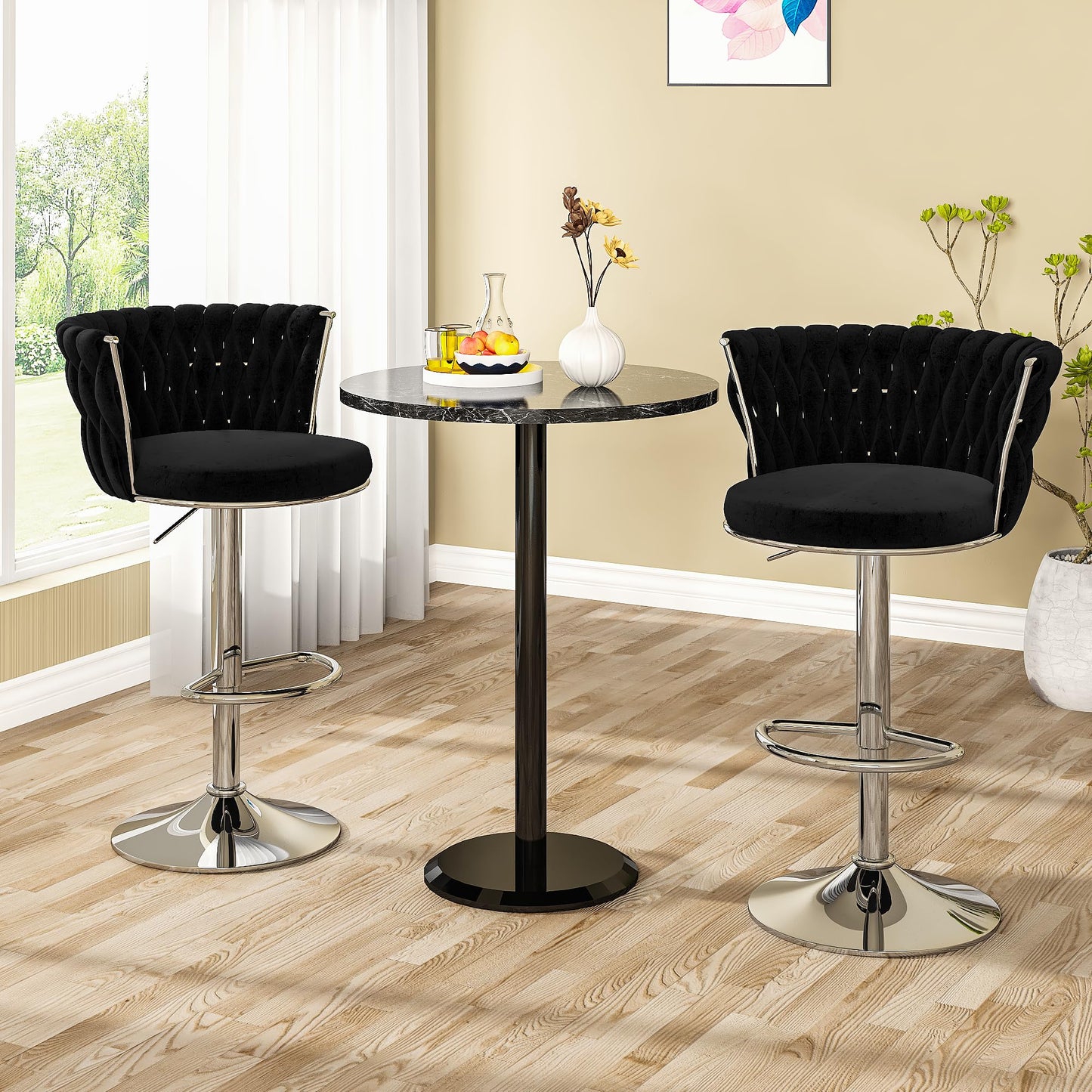 DKLGG Elegant Velvet Barstool Set - 4 Swivel Counter Height Stools for Comfort and Style