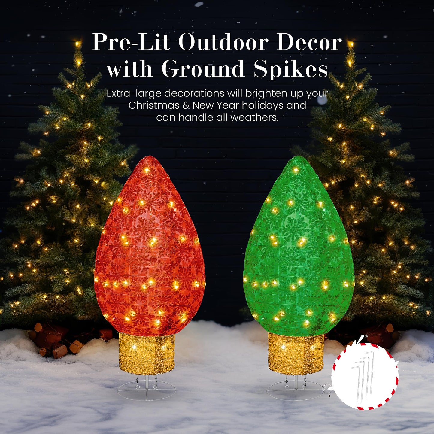 DKLGG 2PCS Outdoor Christmas Ornament Set – Lighted Holiday Balls with 200 LED Lights, Red & Green Xmas Decor