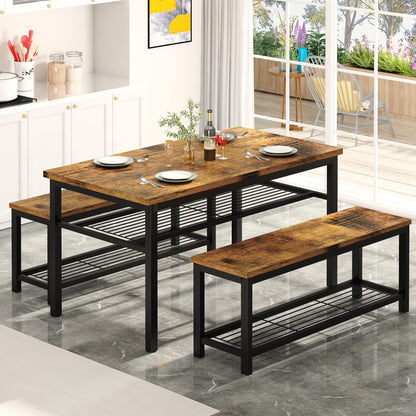 DKLGG Rustic 3-Piece Dining Table Set for 4 - Stylish Storage Solution for Family Meals