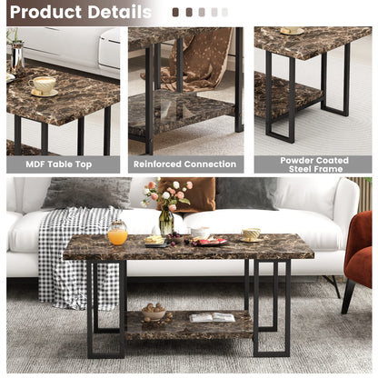 DKLGG Coffee Table - Black Base with Rectangular Marble Top for Modern Elegance