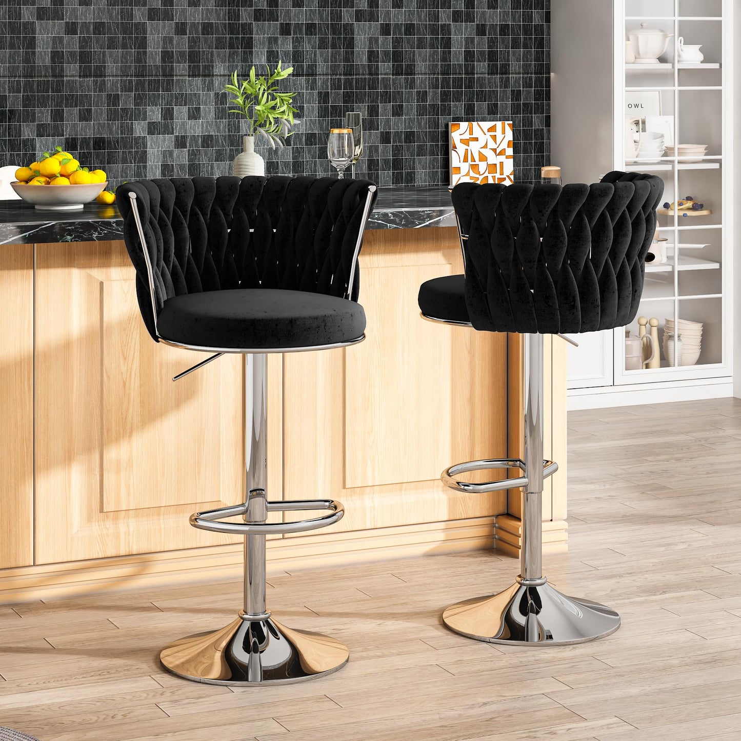 DKLGG Elegant Velvet Barstool Set - 4 Swivel Counter Height Stools for Comfort and Style