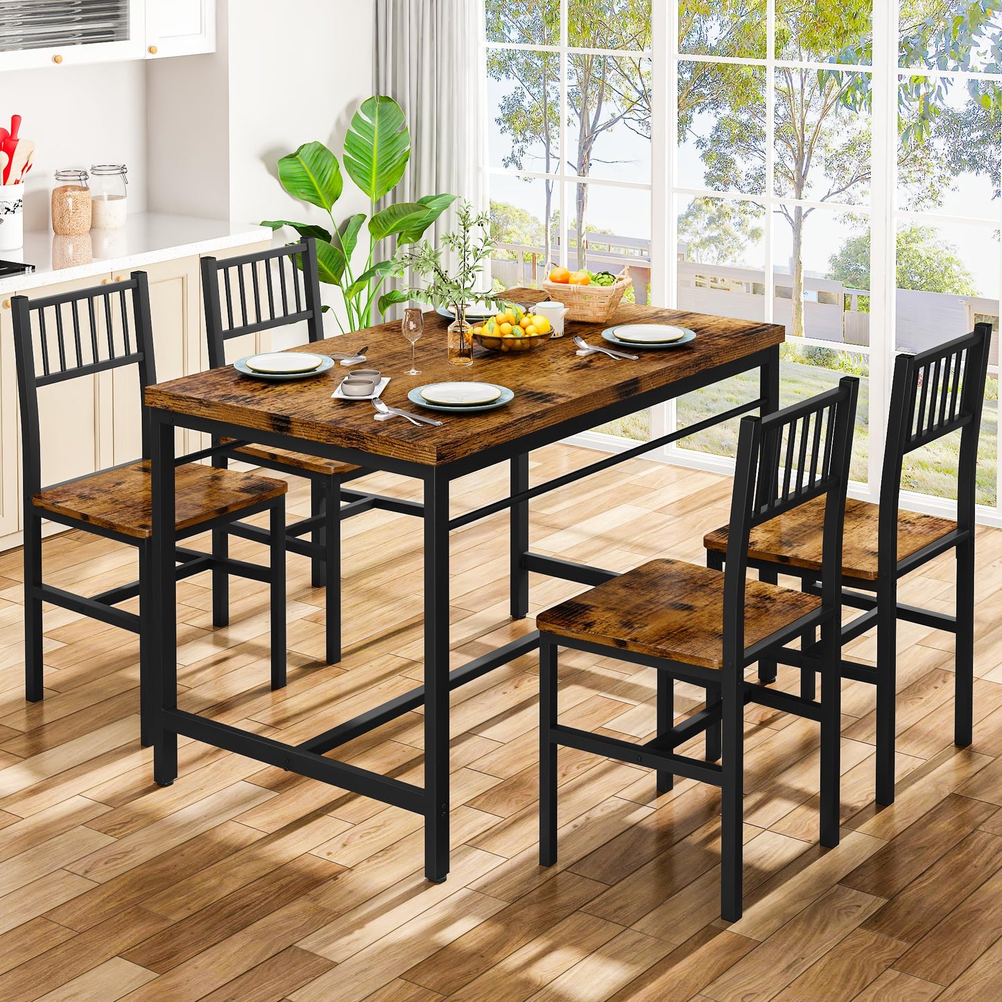 DKLGG 4-Person Bar Dining Set, 47-Inch, Black - Modern Home Dining Option