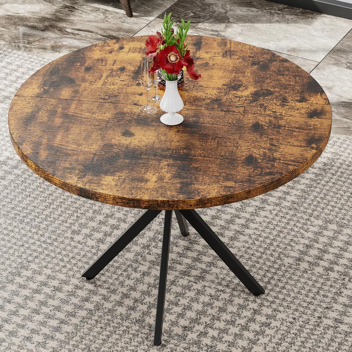 DKLGG 39-Inch Round Walnut Dining Table, Mid-Century Modern Style, Seats 4-6